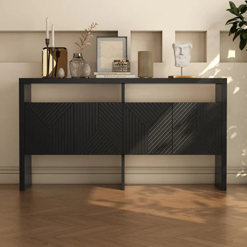 Buffet design moderne 140cm - 2 Compartiments Ouverts 4 Portes Noir ou blanc