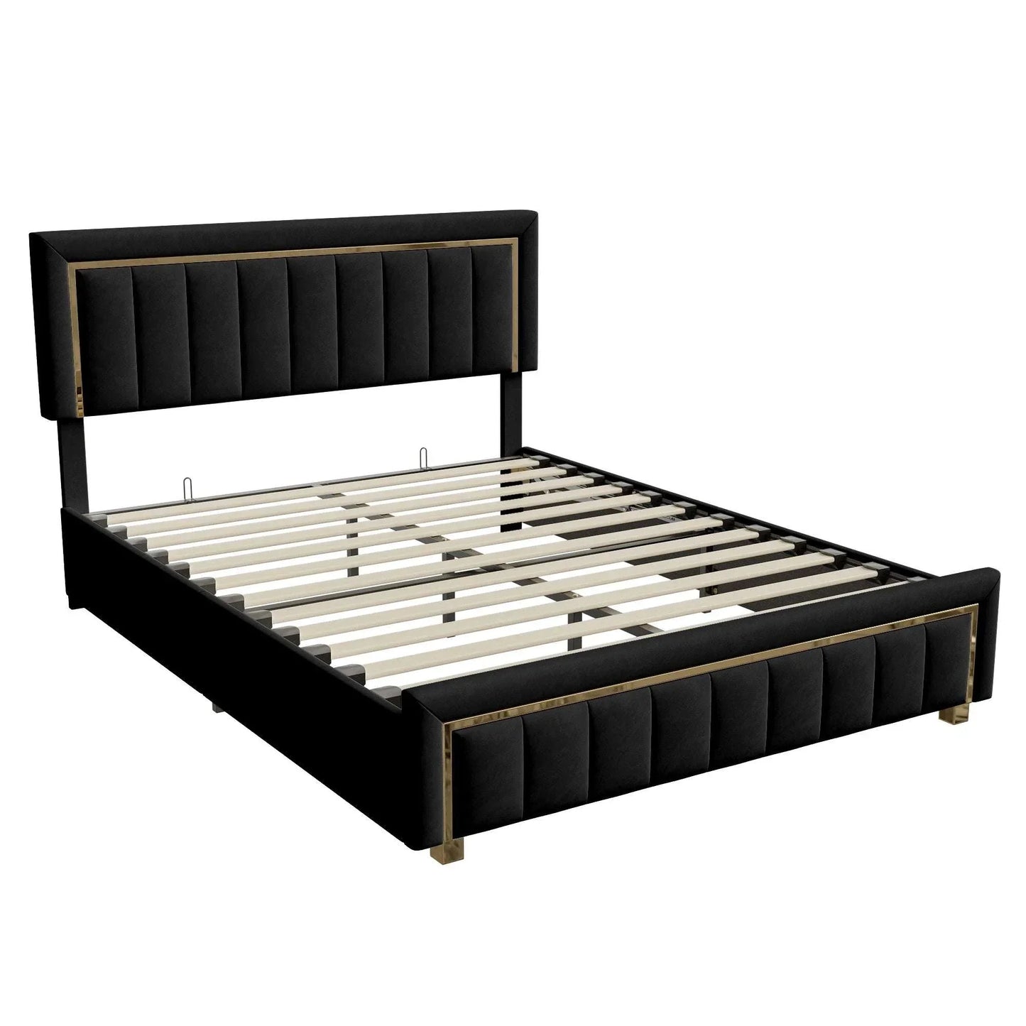 Lit Coffre Hydraulique Double Velours | Rangement Intégré | Tête de Lit Capitonnée | Premium