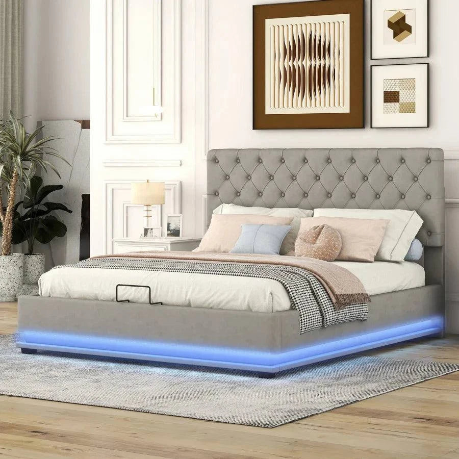 Lit double en cuir 140x200 cm, équipé d'un éclairage LED S883eb9d5aa5249998ccabfc2fd59e6a33