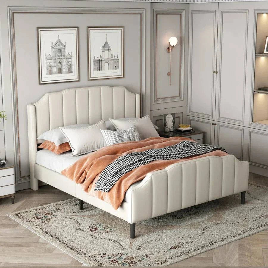 Lit double en cuir 140x200 cm, équipé d'un éclairage LED