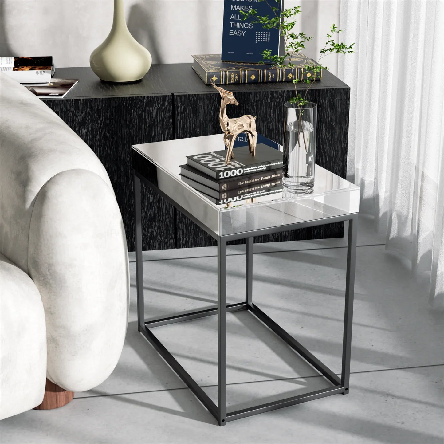 Table de Chevet Miroir Argenté 58x35x59cm - Plateau Verre Design S95dd286780e04fa0abc1584604eb3a67m