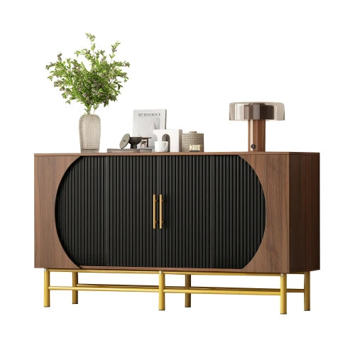 Buffet Noyer 4 Portes - Rayures Verticales Étagères Ajustables S976465a0f9e74e9790590895d364dfdas