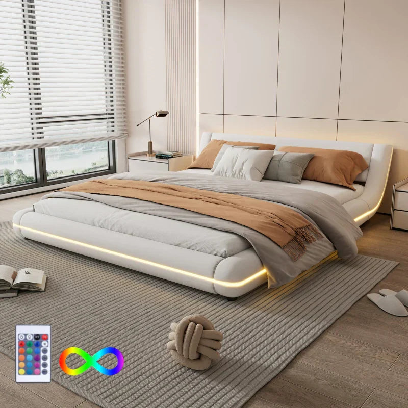 Lit Plateforme LED 140x200 - Éclairage Ambiance Télécommande 24 Boutons Blanc S9d9eb9d23a744a9b9099e3b15dcb262bJ