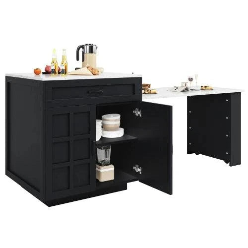 Table Bar Extensible 133-202cm avec Rangement - Îlot Central Cuisine Moderne Noir