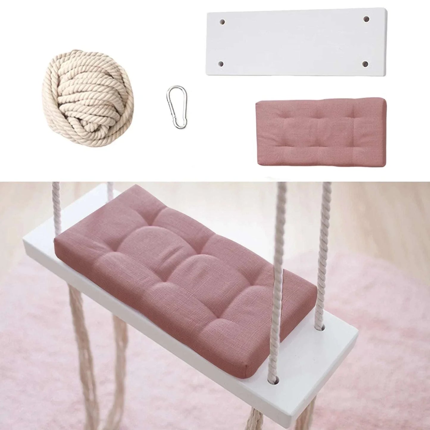 Children's Wooden Rope Swing | Foam Cushion | Indoor/Outdoor | Hanging Play