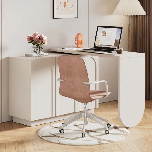 Bureau Angle L Pivotant 110cm - Rangement Blanc