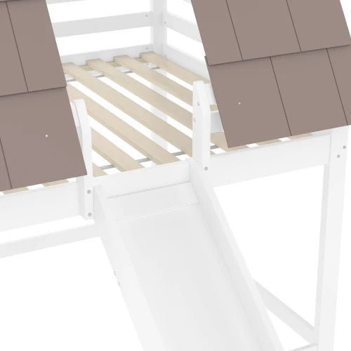 Lit Superposé Cabane 140x200cm Bois 210x264x193cm - Toit Échelle Sécurisé