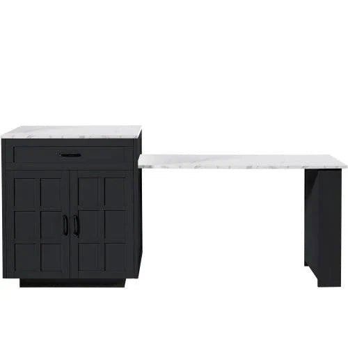 Table Bar Extensible 133-202cm avec Rangement - Îlot Central Cuisine Moderne Noir