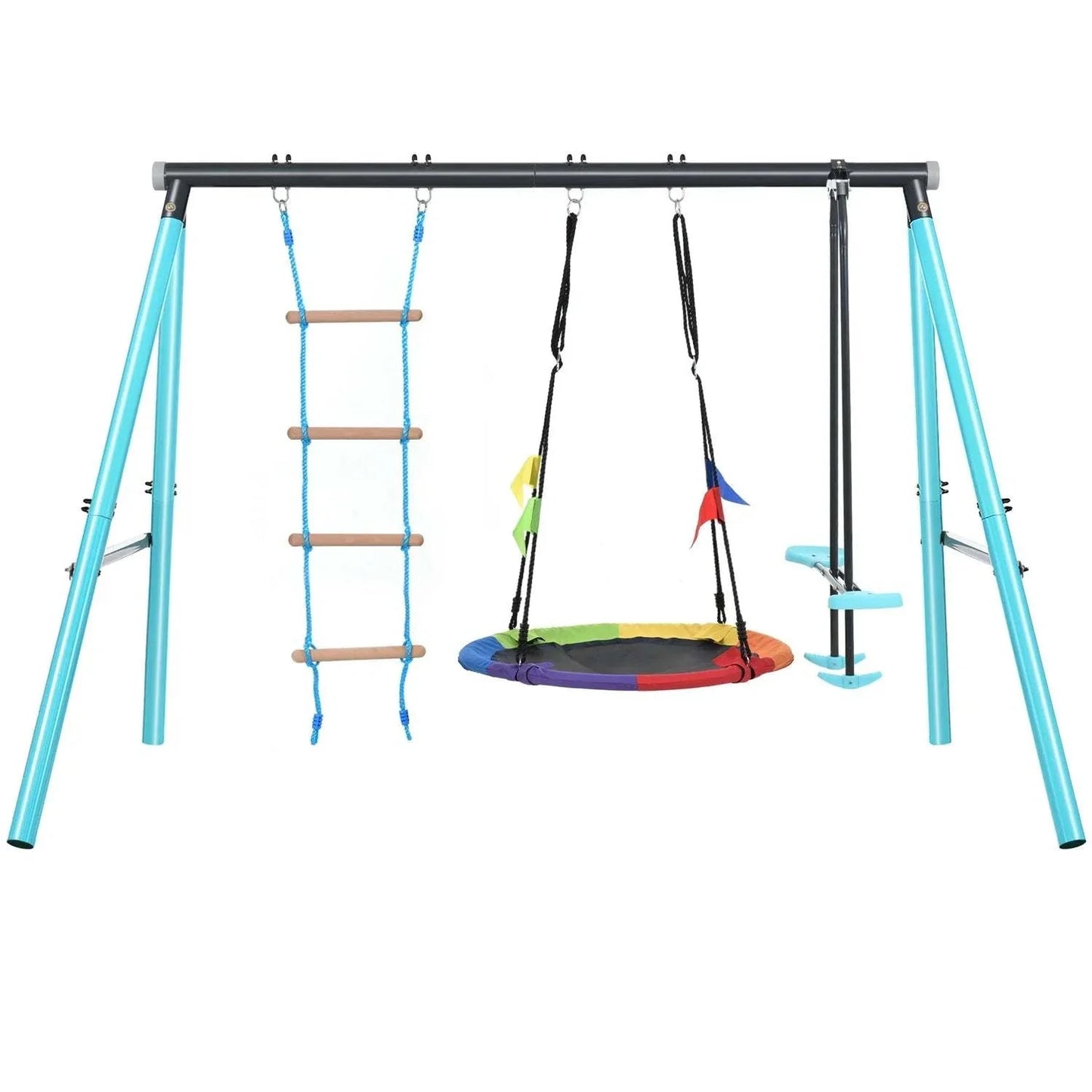 Aire de Jeu Extérieur Enfant | Balançoire Réglable Échelle Filet | Playground 3-8 ans Jardin