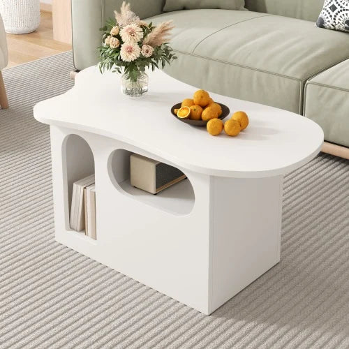 Table Basse Nuage Tiroirs - Rangement Ouvert Design Créatif Blanc