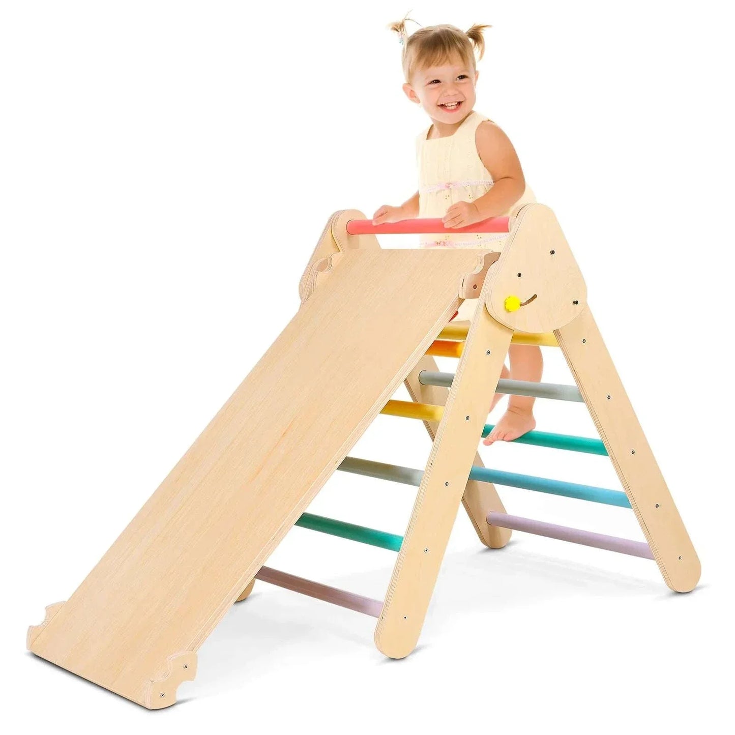 Wooden Montessori Climbing Triangle - Foldable 2-Sided Slide 60kg