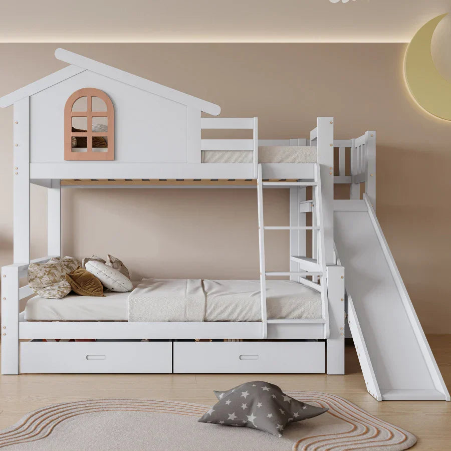 Lit Superposé Escalier 4 Marches - Fenêtres Design Bois Massif Blanc 90x200 Sb49fe02522b54936b38d8287265ea27di