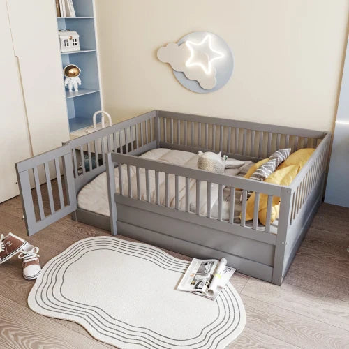 Lit Enfant Cabane 140x200 - Cadre Bois Grille Porte Blanc/Gris Sb54ec67188964ef6b99e3c502af69dfdq