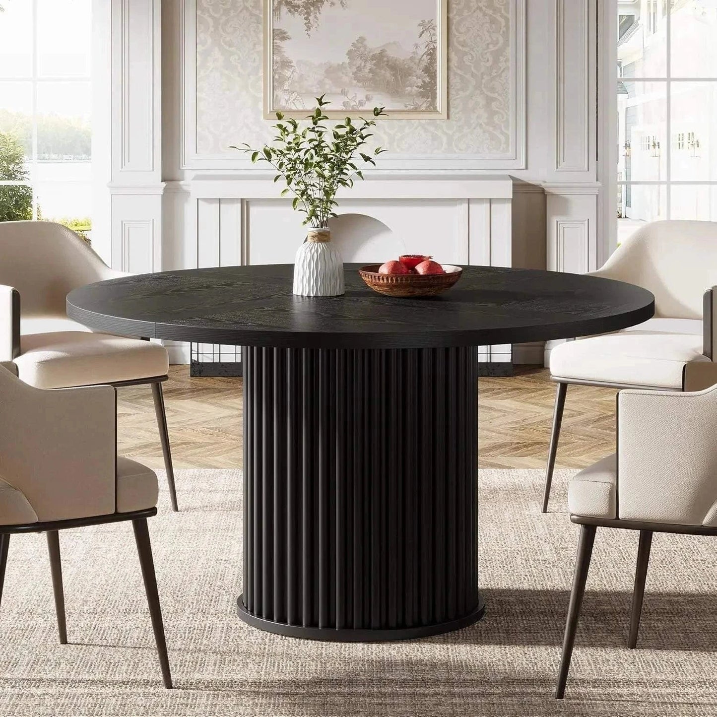 Table à Manger Ronde Noire 4 Personnes | Design Moderne Métal | Mobilier Salle à Manger