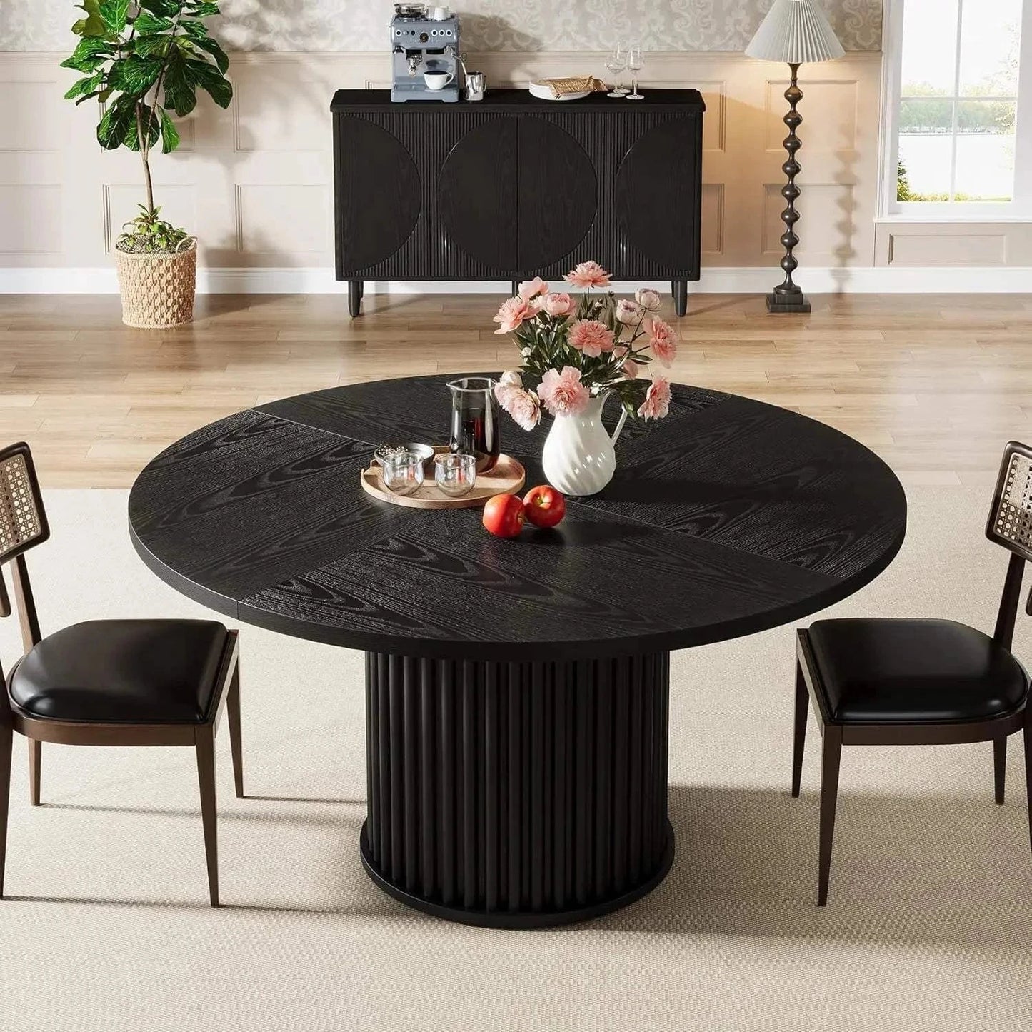 Table à Manger Ronde Noire 4 Personnes | Design Moderne Métal | Mobilier Salle à Manger