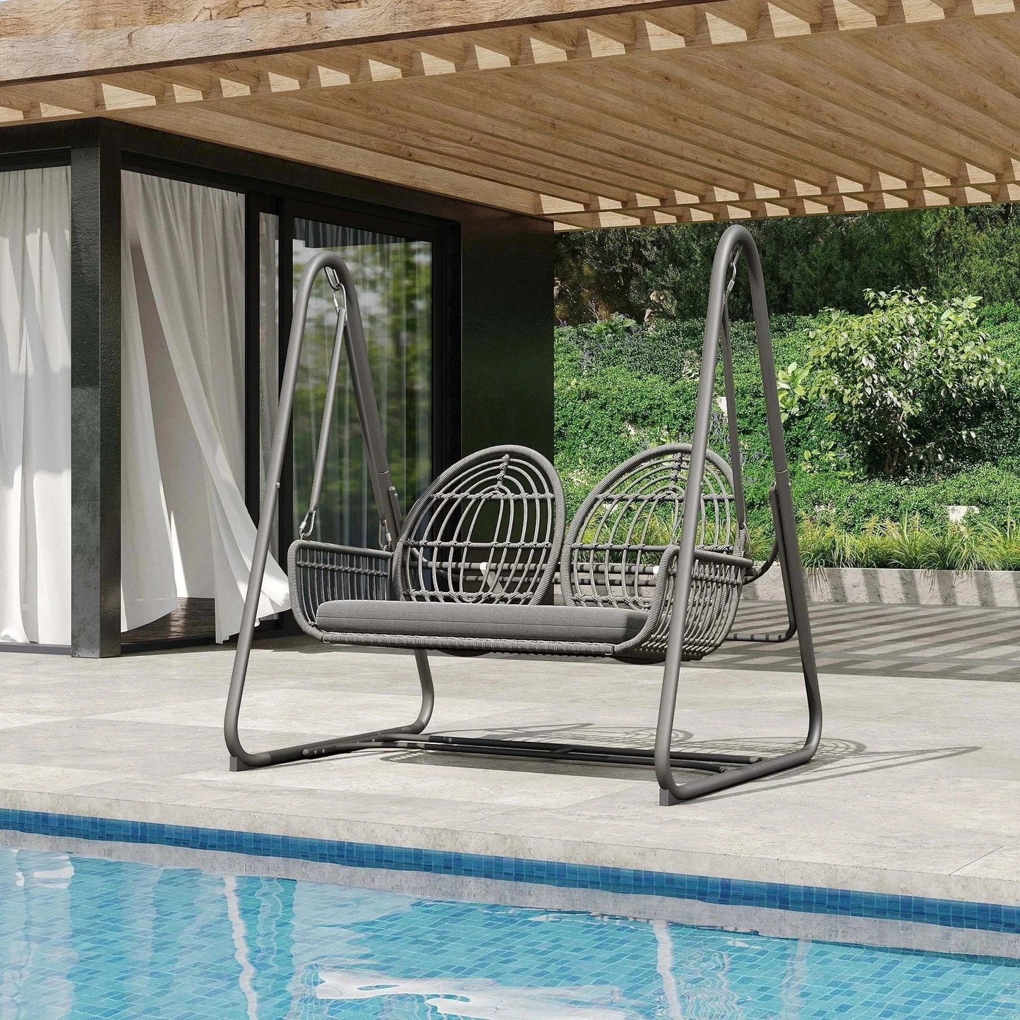Balançoire Jardin 2 Places Hollywood - Siège Suspendu Rotin PE avec Coussins Confort