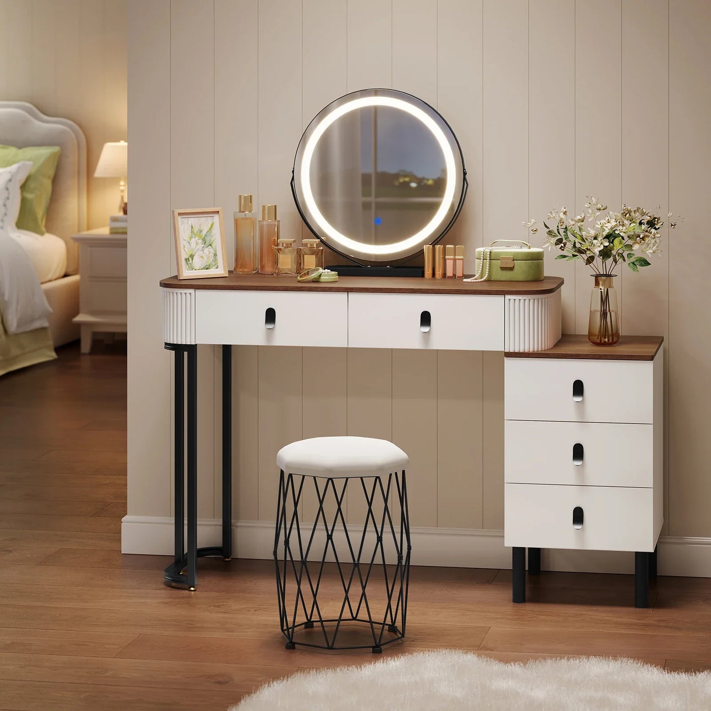Coiffeuse et miroir LED 100x40x125cm Miroir Ø45cm - Rangements Sbc0437391ed042e8abffb11f16894fc7G