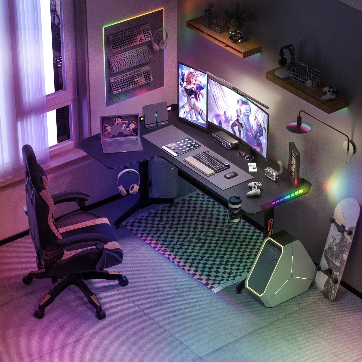 Bureau Gaming XXL Forme L 160x100x75cm RGB LED - Support 3 Écrans 24 Sbfefc61e143746cab644a0e8b2a74aa8A