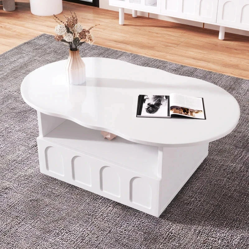 Table basse forme nuage unique avec tiroirs intégrés et compartiments rangement ouverts. Design artistique moderne Sccc493d84d64412d8ff10c3374c72c7a8