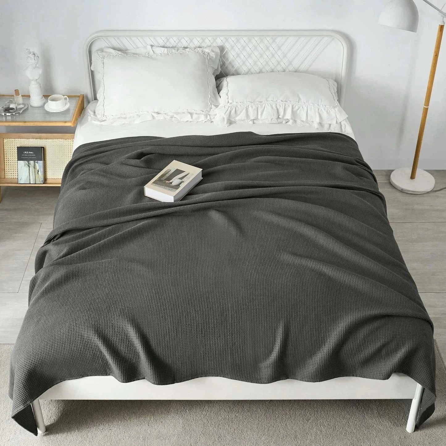 100% Waffle Cotton Bedspread - Lightweight Sofa Bedroom Blanket