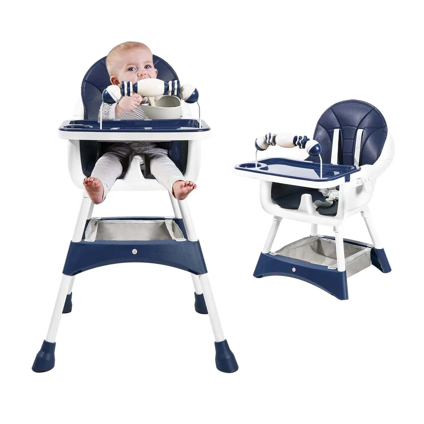 Convertible Portable Baby High Chair | Double Tray + Toy Holder | Safe Mealtime