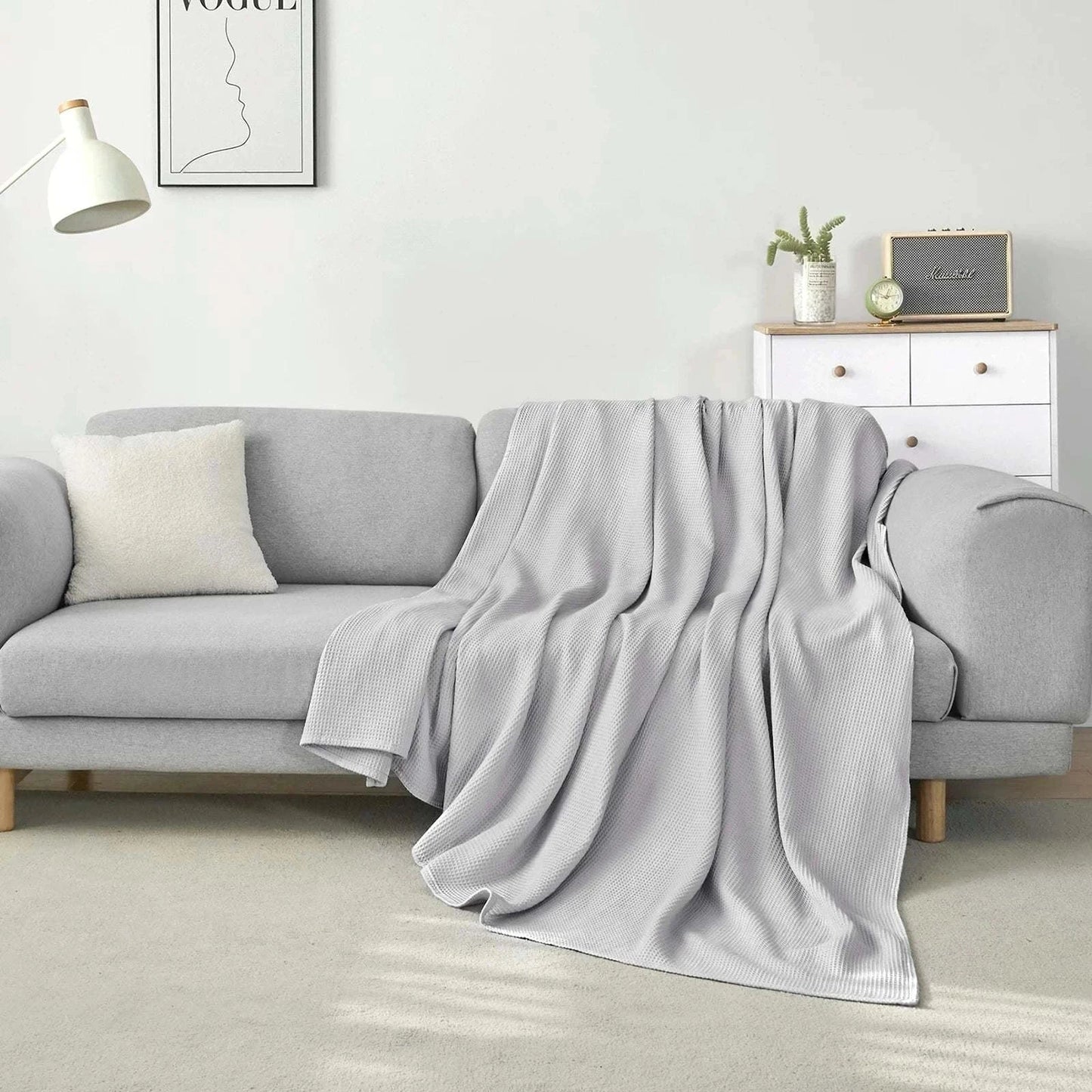 100% Waffle Cotton Bedspread - Lightweight Sofa Bedroom Blanket