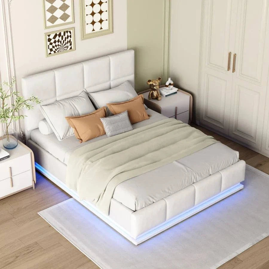 Lit double en cuir 140x200 cm, équipé d'un éclairage LED Sd8e6bd969a1145059e577f2a8486659aA