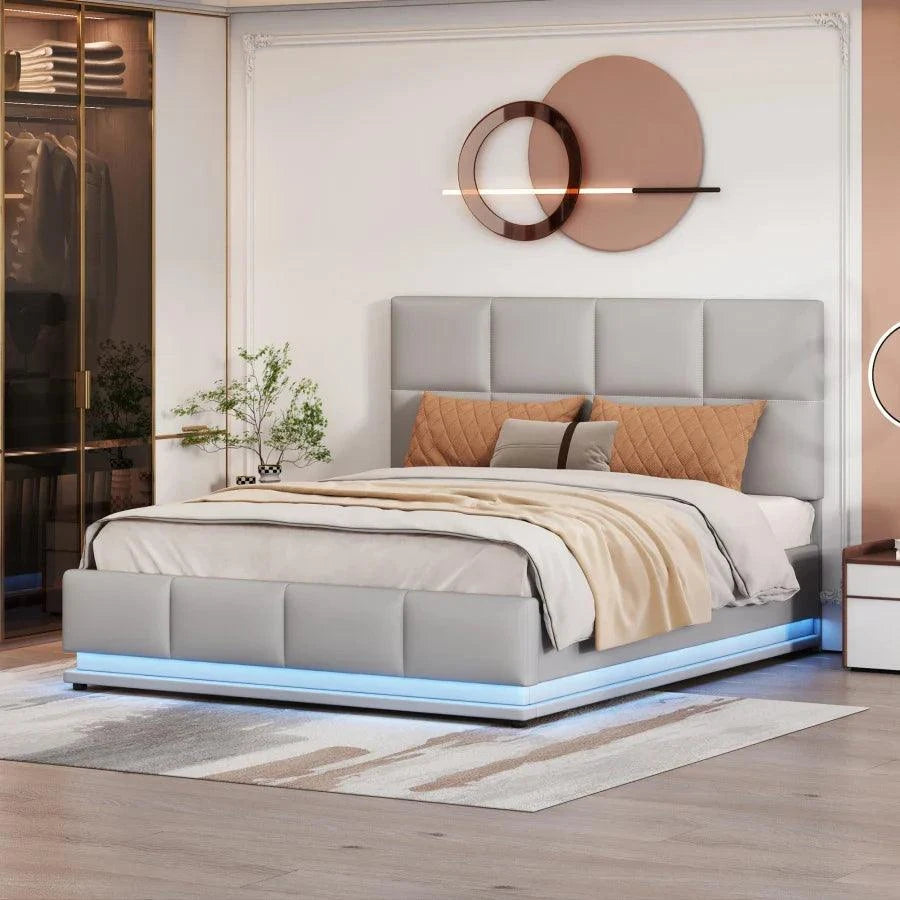 Lit double en cuir 140x200 cm, équipé d'un éclairage LED Sd94675c4f667485aac3479e481164ce4u