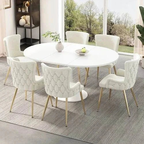 Set of 2 Luxury Beige Velvet Chairs - Gold Metal Legs Modern Design Living Room