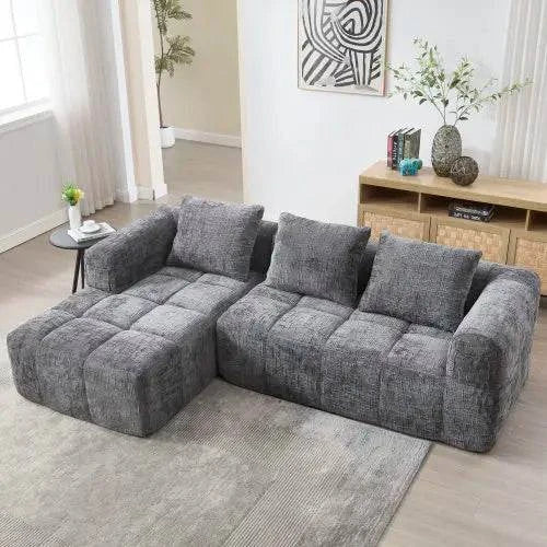 Canapé d'angle gris - Moderne 3 Places - Chenille avec Méridienne Coussins Amovibles Sd9d36ada39dd4a81999dfe834aaad4a3p