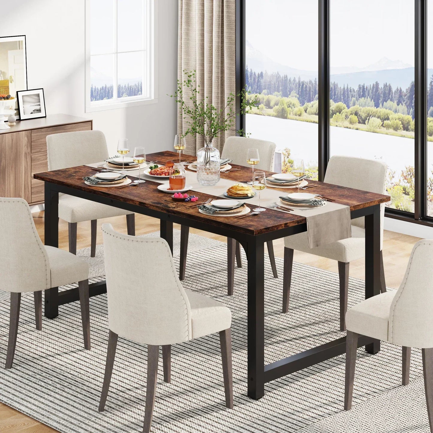 Table à manger en bois massif 63"x31.5" Sdc04c82ea1f145378e105976fe56a7faw