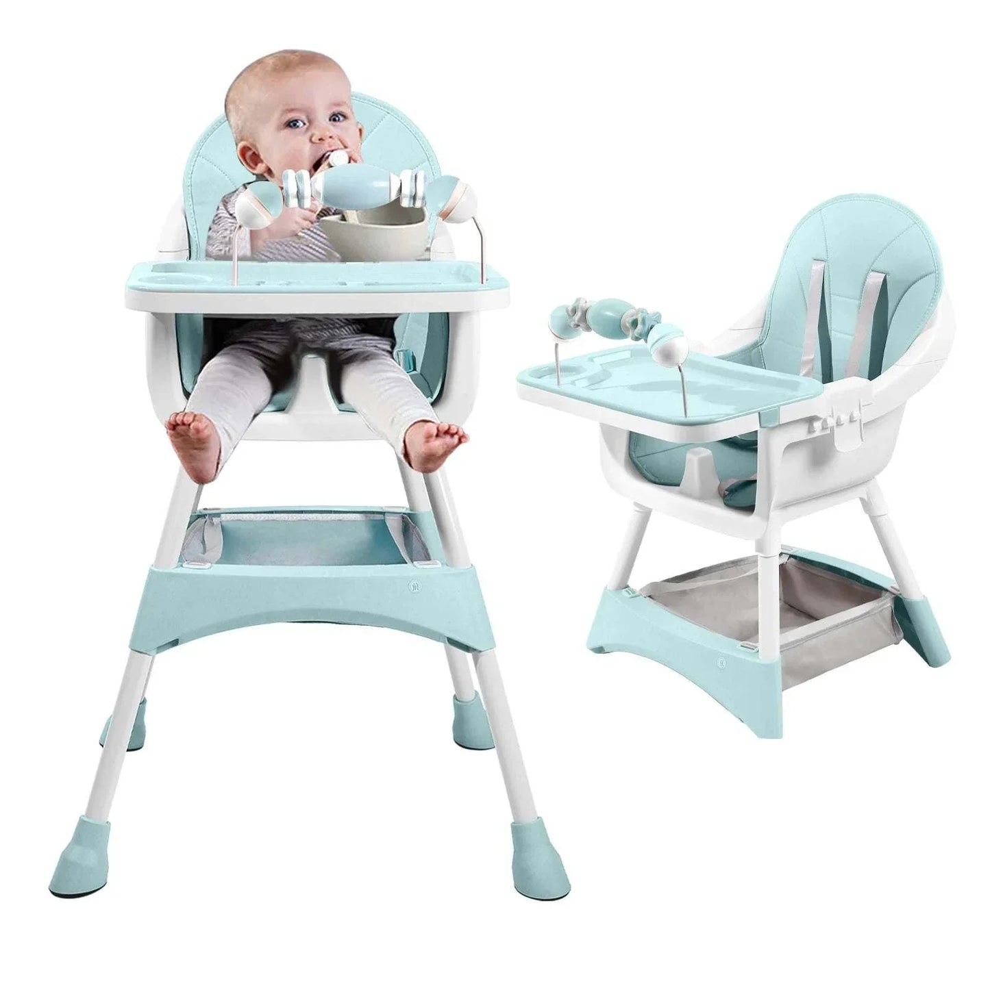 Convertible Portable Baby High Chair | Double Tray + Toy Holder | Safe Mealtime