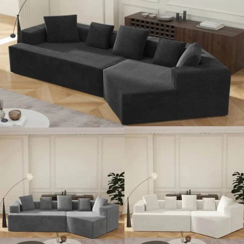 Canapé modulable en tissu noir, blanc et gris avec motifs nuages en forme de L, style moderne, sans assemblage nécessaire