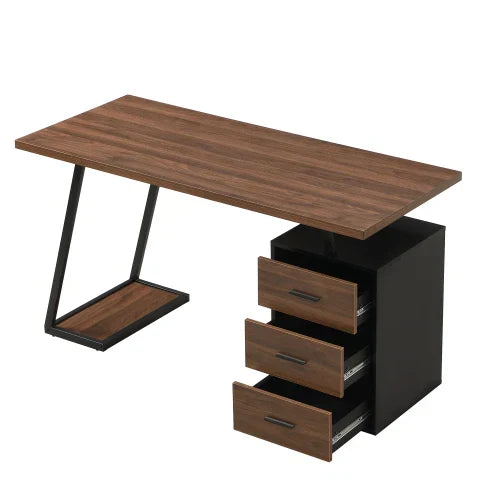 Bureau Design 140cm - 3 Tiroirs Rails Amortis Style Moderne Bois Métal