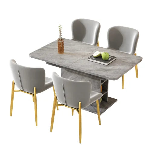 Set Salle à Manger 5 Pièces - Table Extensible + 4 Chaises Velours