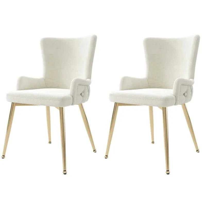 Chaise de salle à manger en velours beige avec pieds en métal doré, lot de 2, design moderne et luxueux.