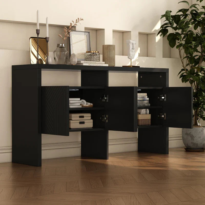Buffet design moderne 140cm - 2 Compartiments Ouverts 4 Portes Noir ou blanc
