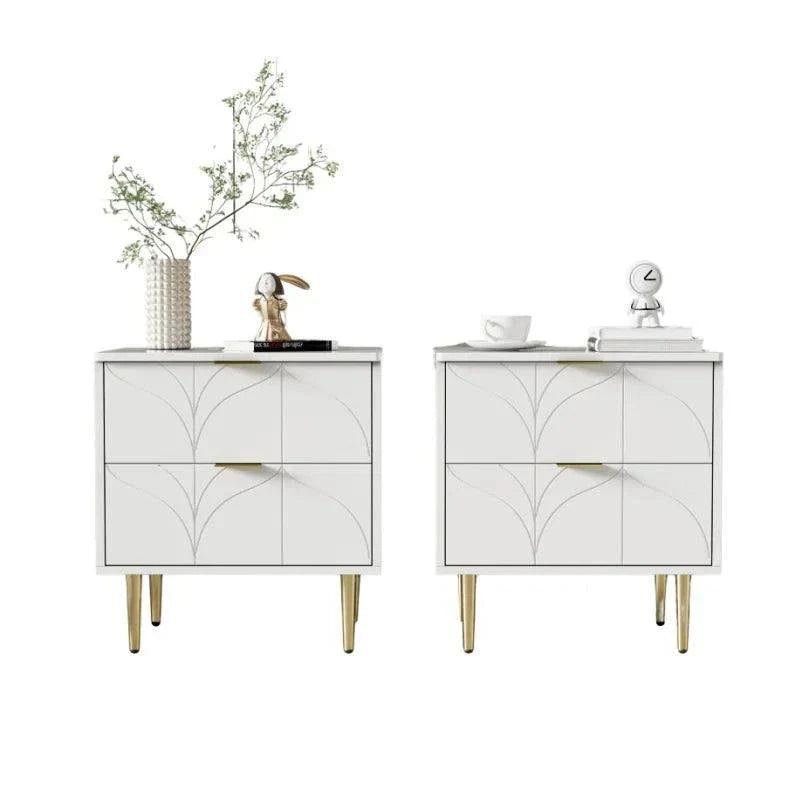 Modern Bedside Tables x2 - Silent Drawers Gold Legs Floral Pattern