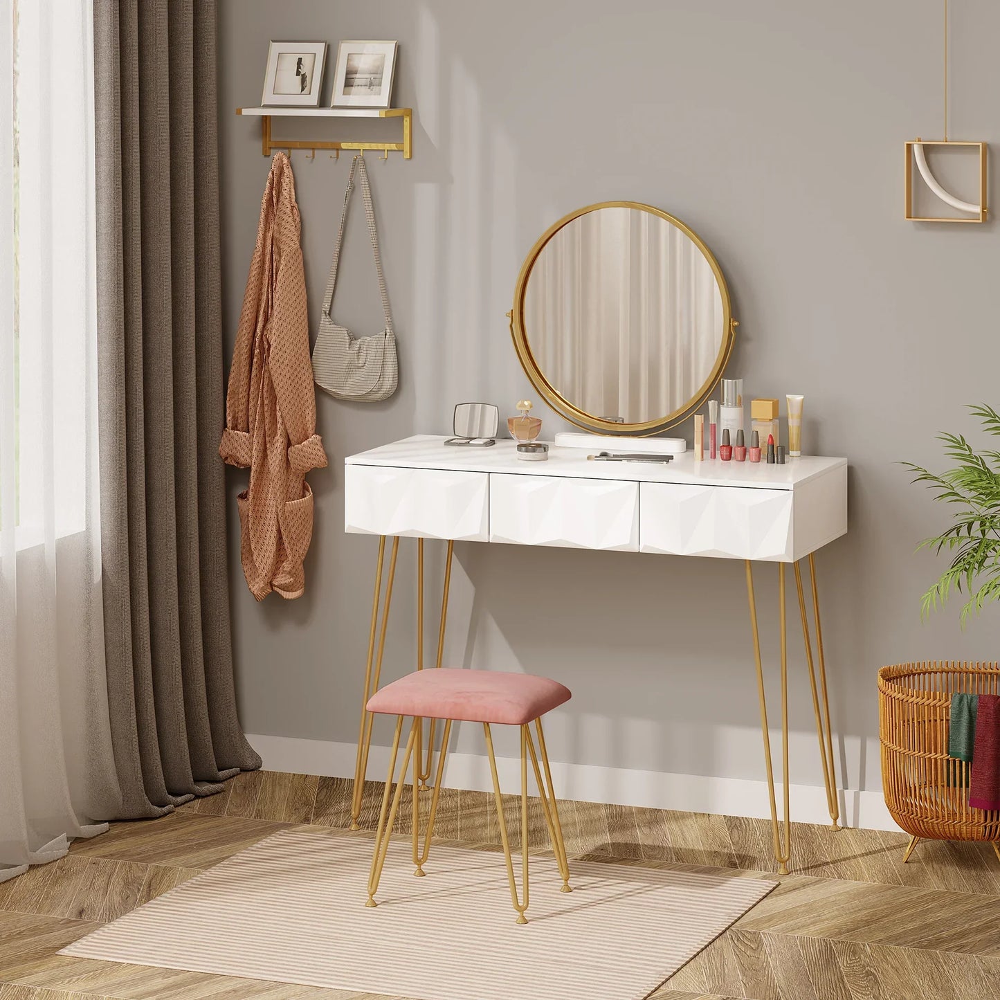 Table de Maquillage coiffeuse Or & Blanc Sf432ccf94a9745648a9b3e3090cf86e2Z