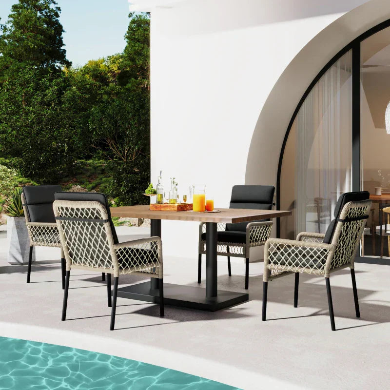 Salon de Jardin 4 Personnes - Table Acacia + 4 Chaises Rotin PE - Set 5 Pièces
