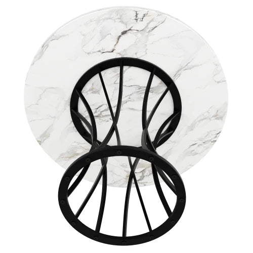 Table Ronde 80cm - Marbre - 4-6 Personnes - Pieds Noirs Design Moderne