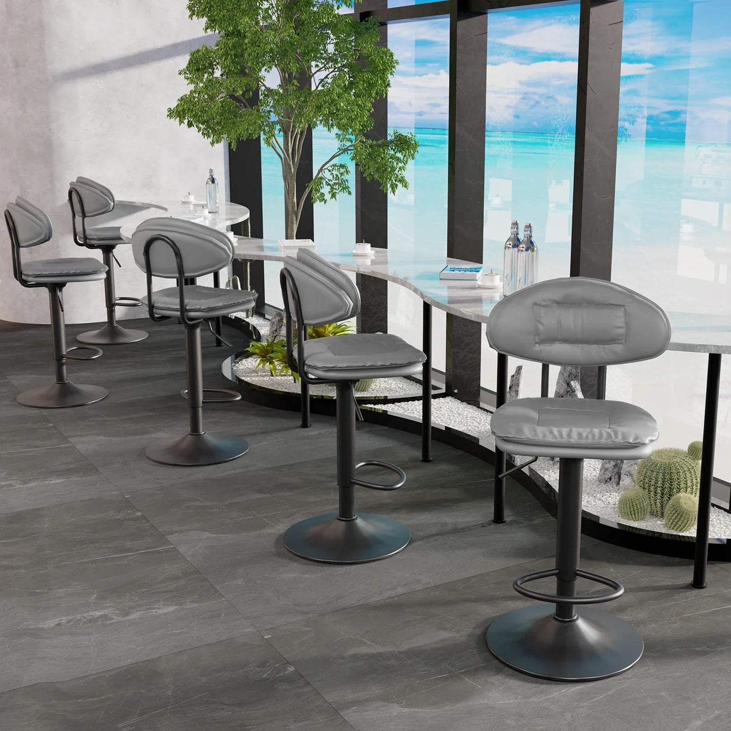 Tabourets de Bar Réglables ×2 40x113cm Pivotants - Cuir Gris Hauteur 53-76cm Sf63b209d130646aea2ccddd4873def33N