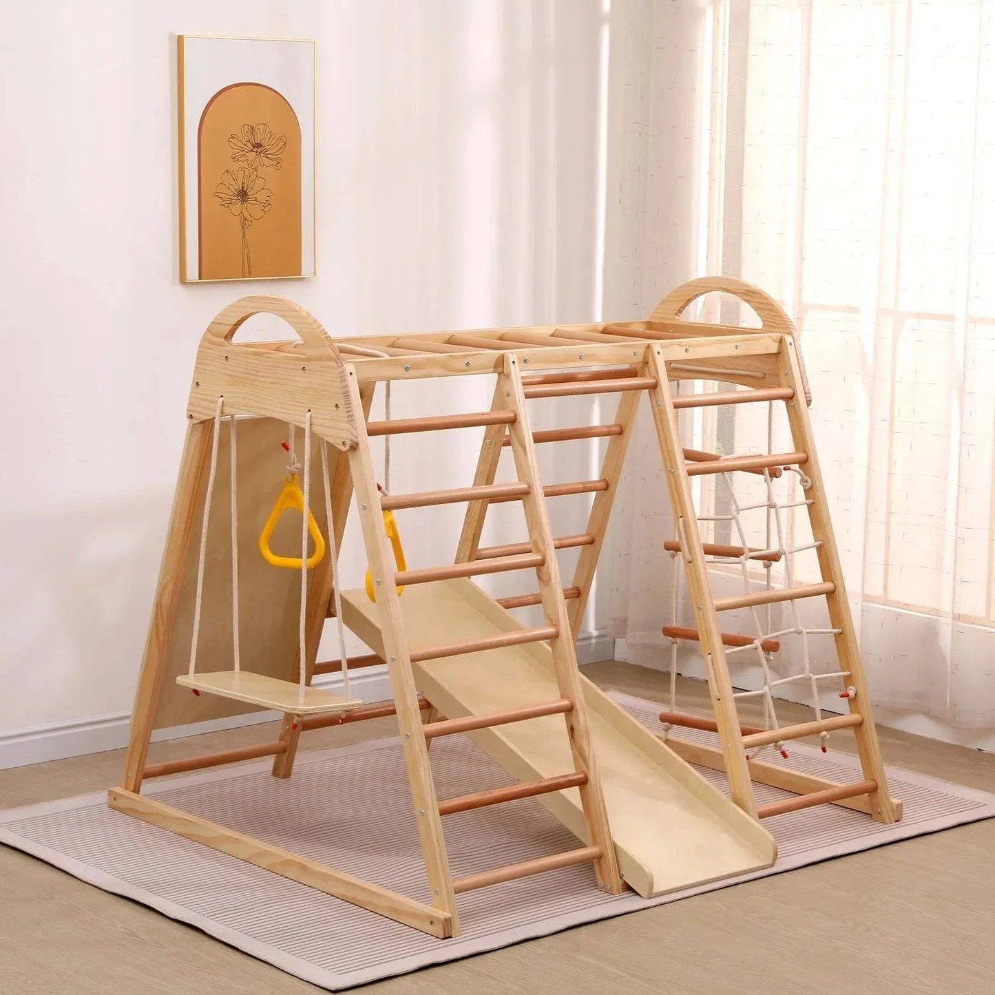Structure de Jeu 7-en-1 Enfant | Balançoire Escalade Intérieur | Aire de Jeu Maison 3-8 ans