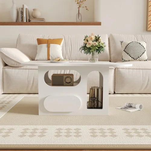Table Basse Nuage Tiroirs - Rangement Ouvert Design Créatif Blanc
