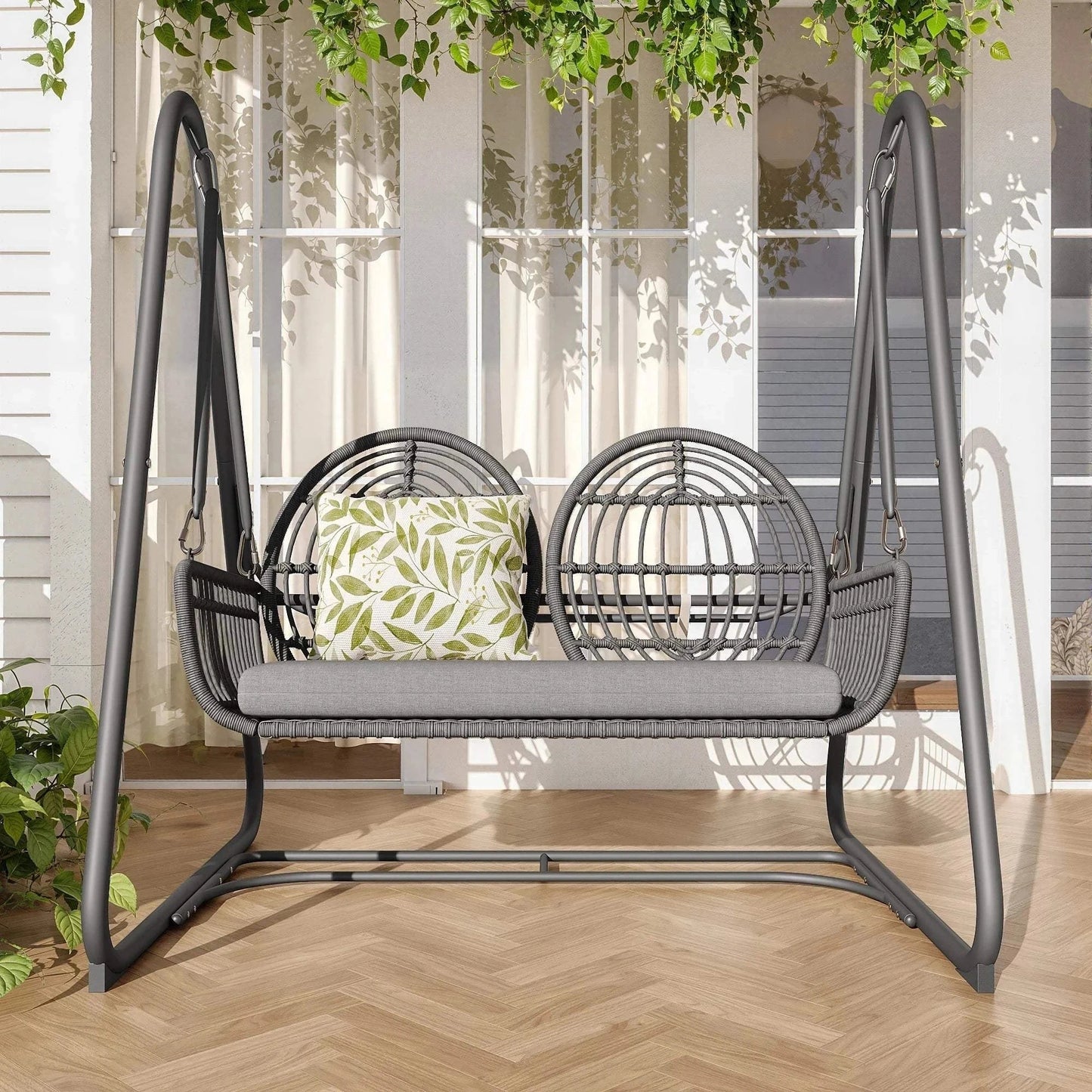 Balançoire Jardin 2 Places Hollywood - Siège Suspendu Rotin PE avec Coussins Confort