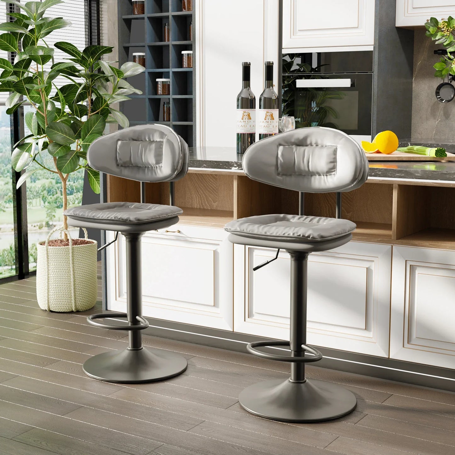 Tabourets de Bar Réglables ×2 40x113cm Pivotants - Cuir Gris Hauteur 53-76cm Sfb9f1479e7c7455d8ab5b5e30eeabf02N