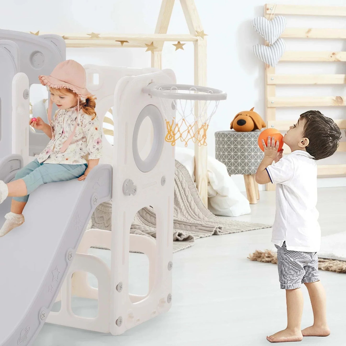 7-in-1 Complete Playground - Slide, Basketball Hoop, Climbing Frame for Kids
