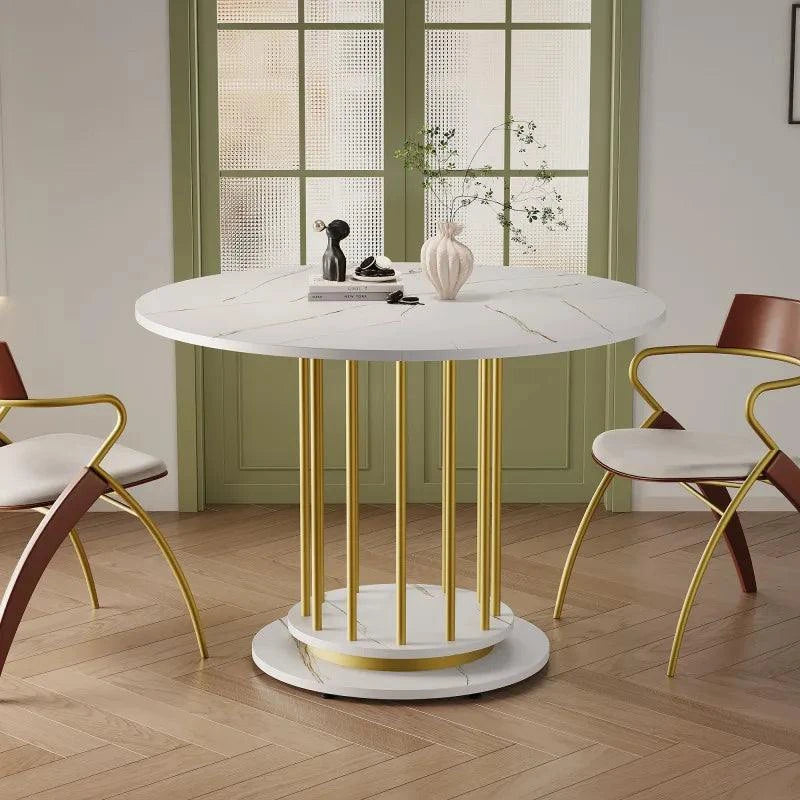 Table Ronde Design 110cm - Plateau Marbre Pieds Dorés 2-4 Personnes Sfd57c1ec20924918827179030138a9b8r