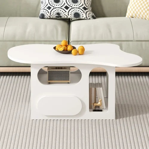 Table Basse Nuage Tiroirs - Rangement Ouvert Design Créatif Blanc