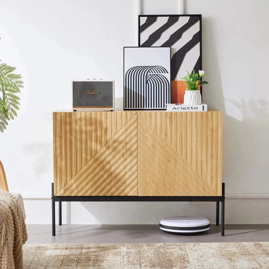 Modern Buffet Bahut 2 Portes with metal legs, wooden storage cabinet 75x100x40cm in stylish living room setting